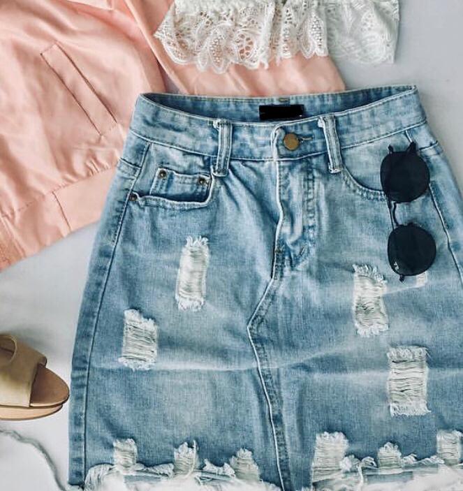 tattered denim skirt