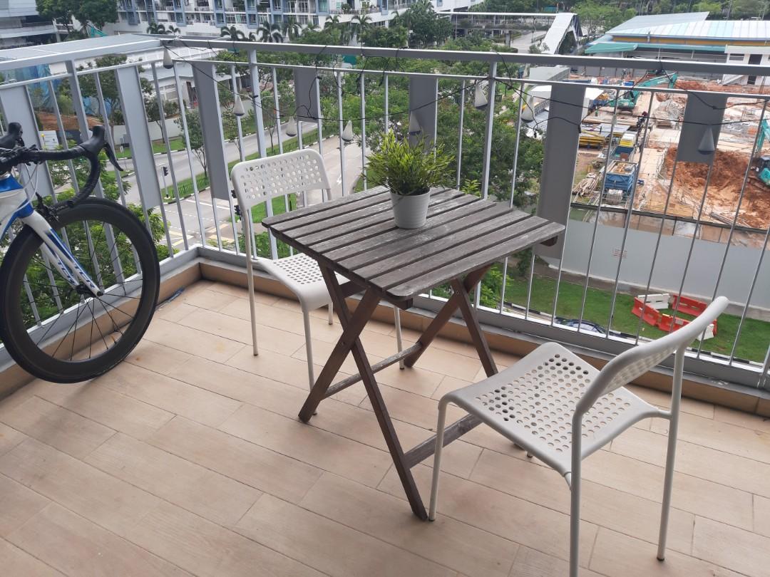Ikea Askholmen outdoor foldable table w/ Ikea Adde chairs, Furniture ...