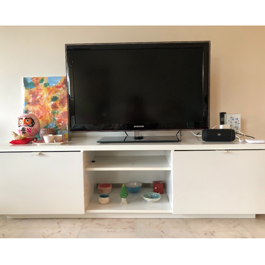 Ikea White Tv Bench Furniture Shelves Drawers On Carousell
