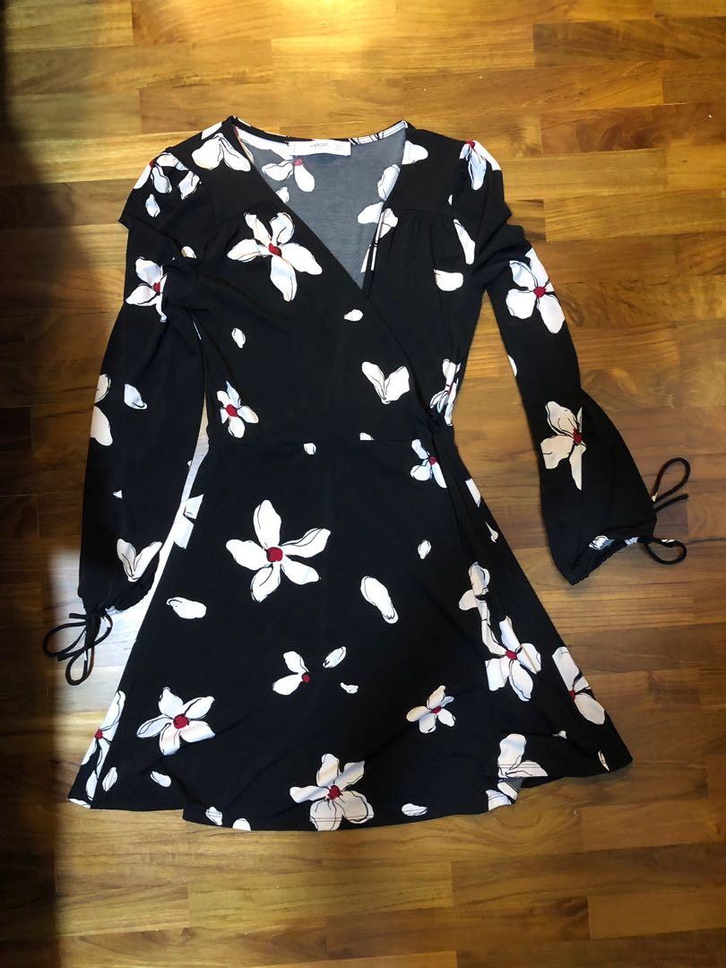 Mango Black Flower Floral Dress Work Casual Date Women S