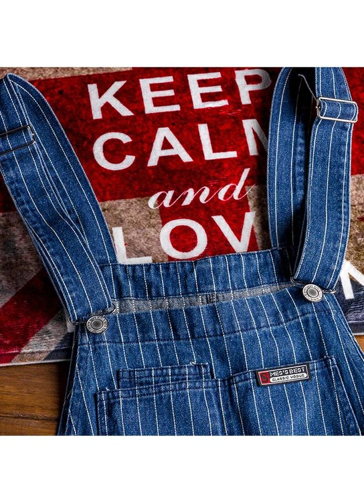 Men s stripe printed blue denim overalls Suspenders jumpsuit