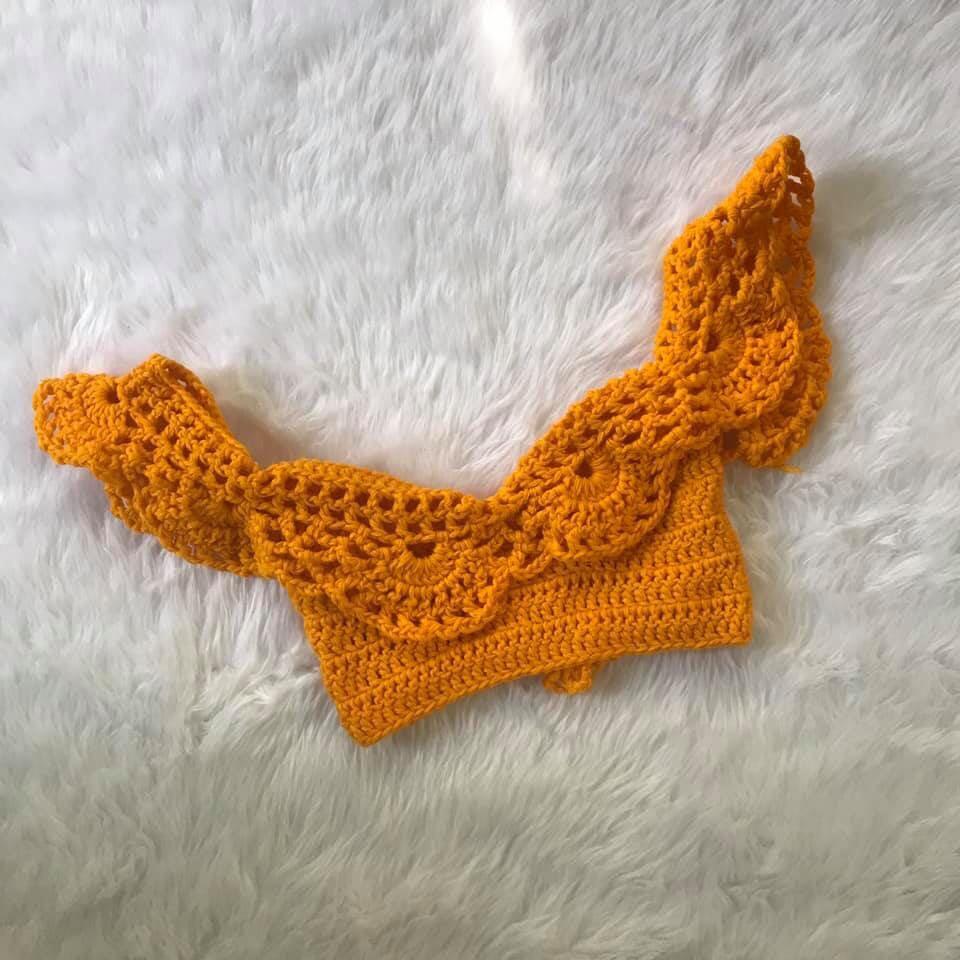 mustard crochet top