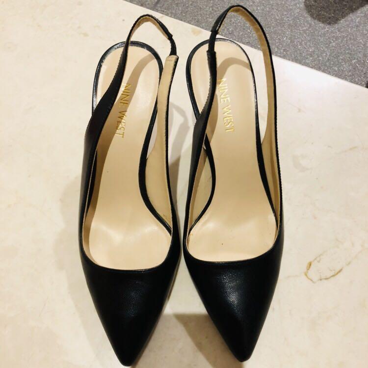 nine west black leather heels