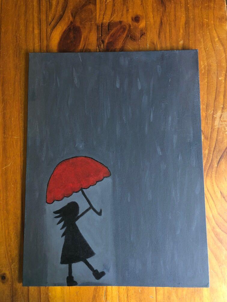 Red Umbrella Canvas Painting Design Craft Artworks On Carousell