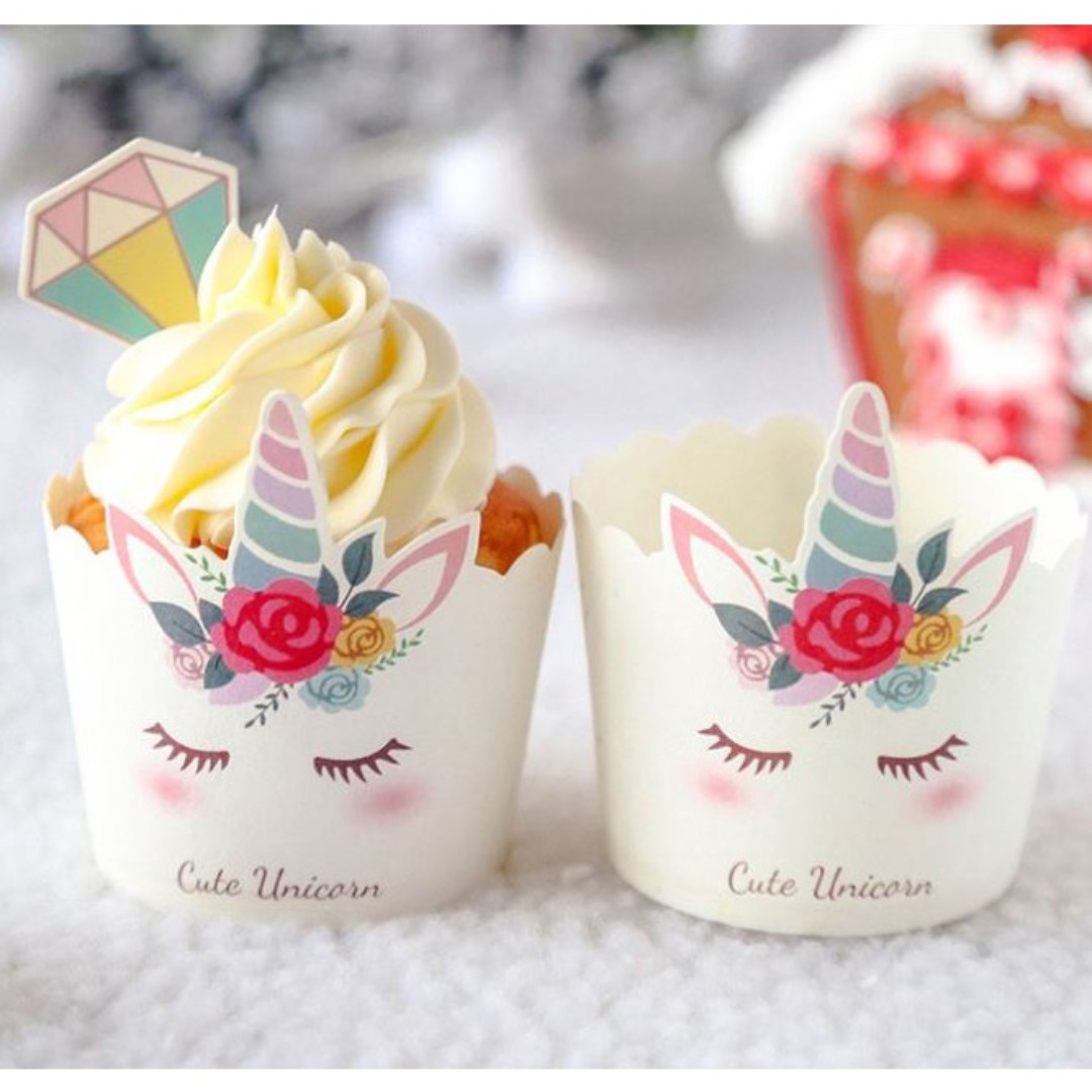 Unicorn Cupcake Paper Liners Toppers Set Muffin Baking Cups