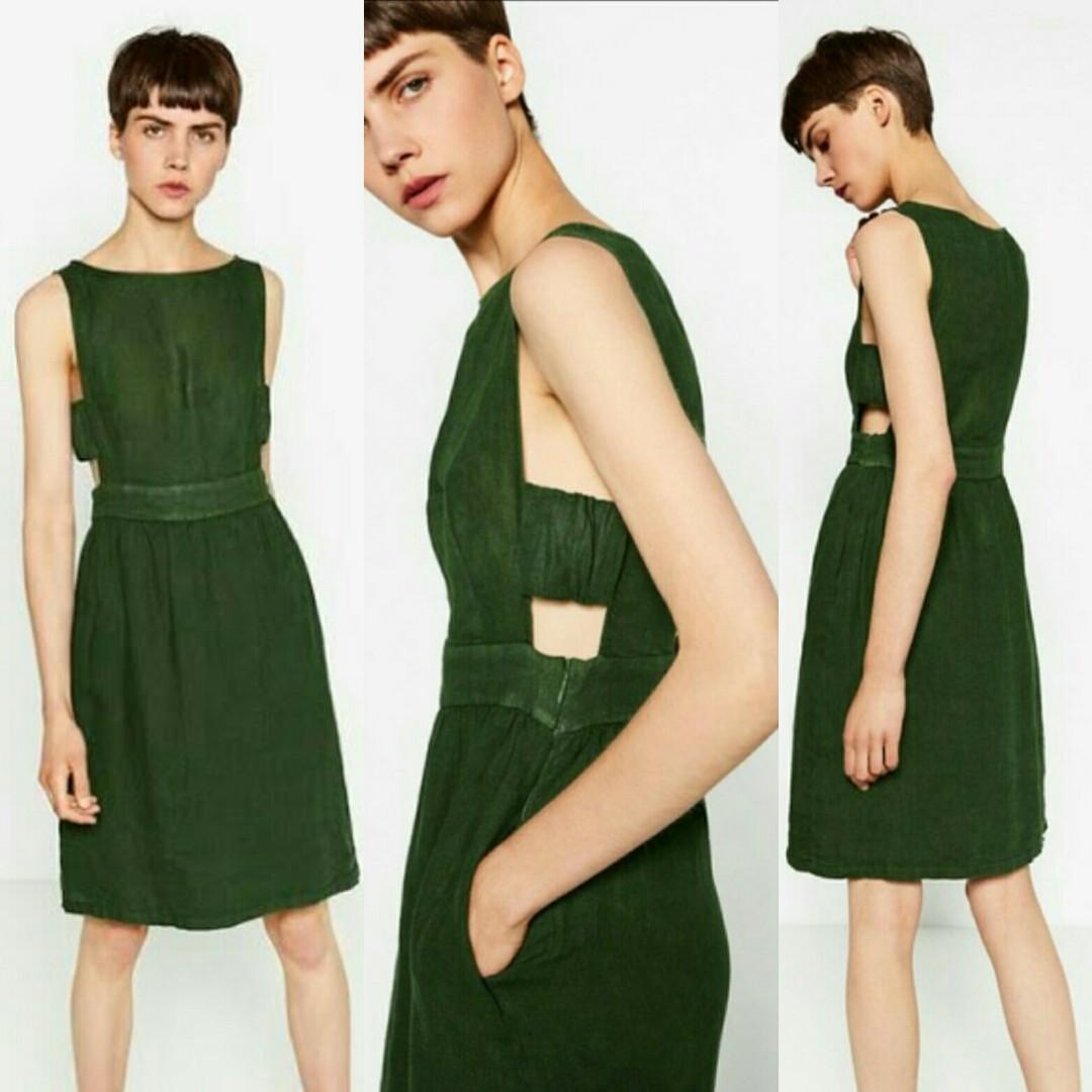 green linen dress zara