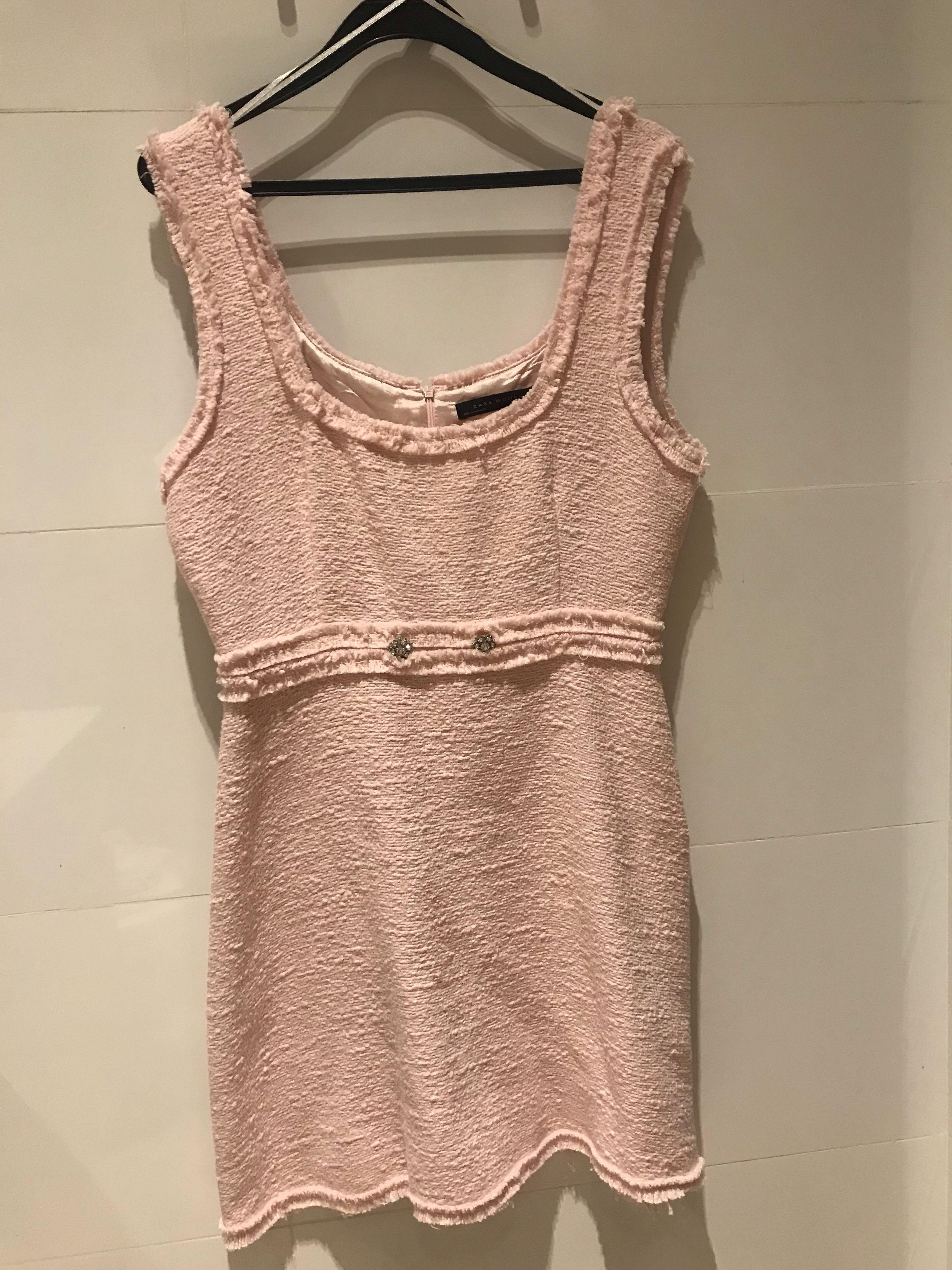 pink tweed zara dress