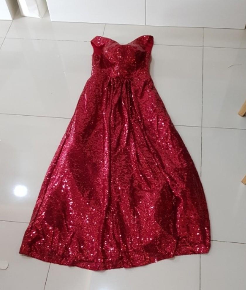 Bling bling long wine red evening gown theme party dress, Women's