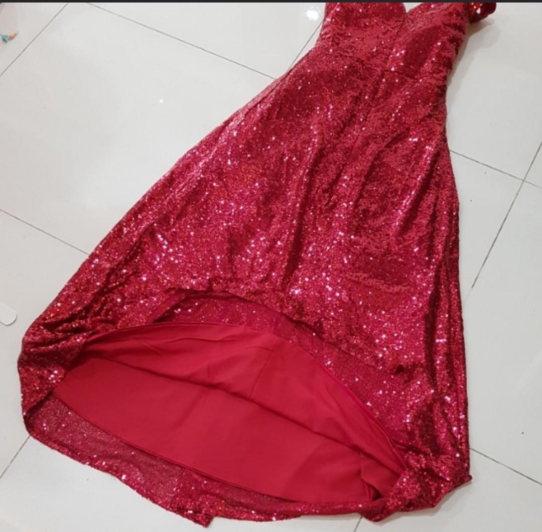 Bling bling long wine red evening gown theme party dress, Women's