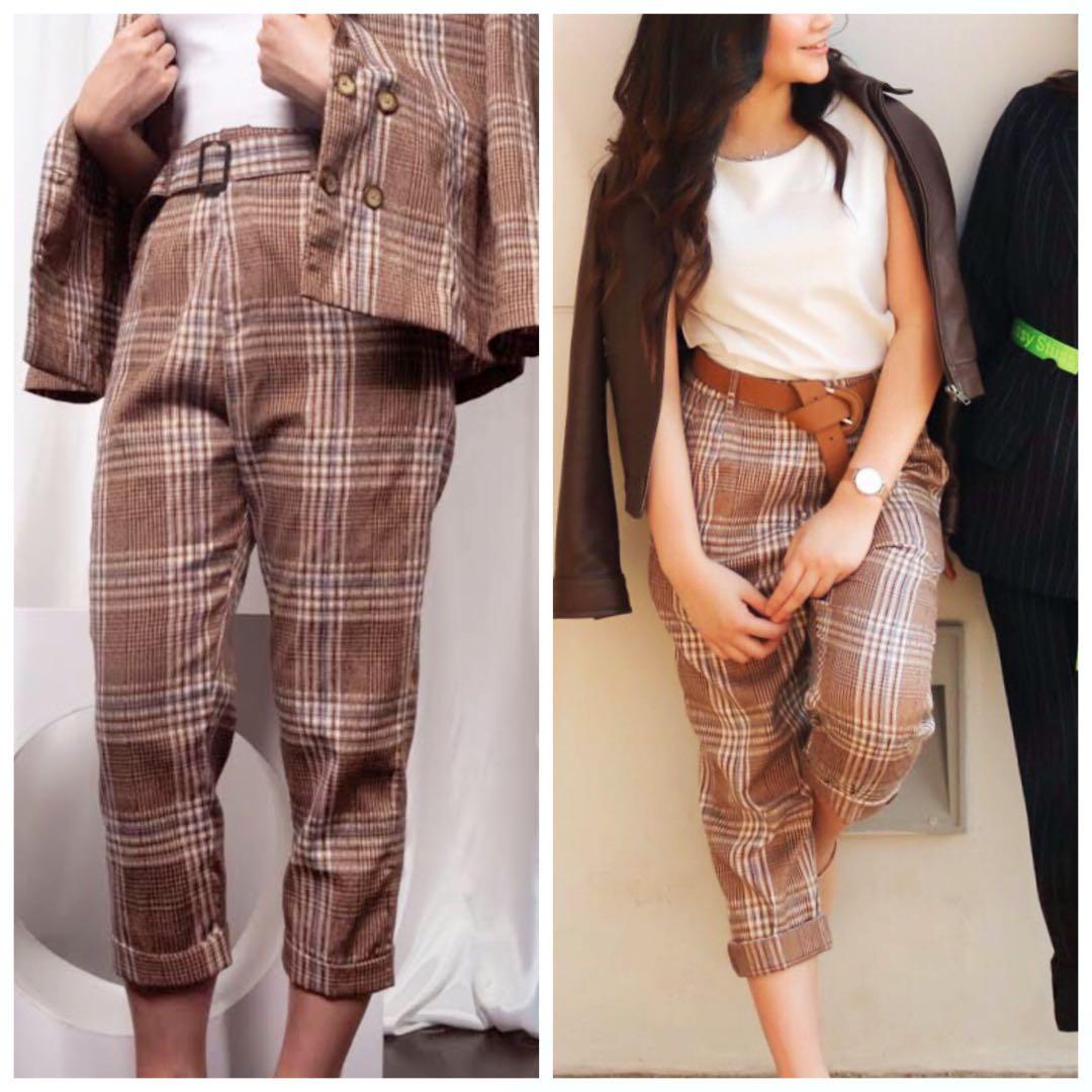 Brown Tartan Pants / Gingham Trousers 