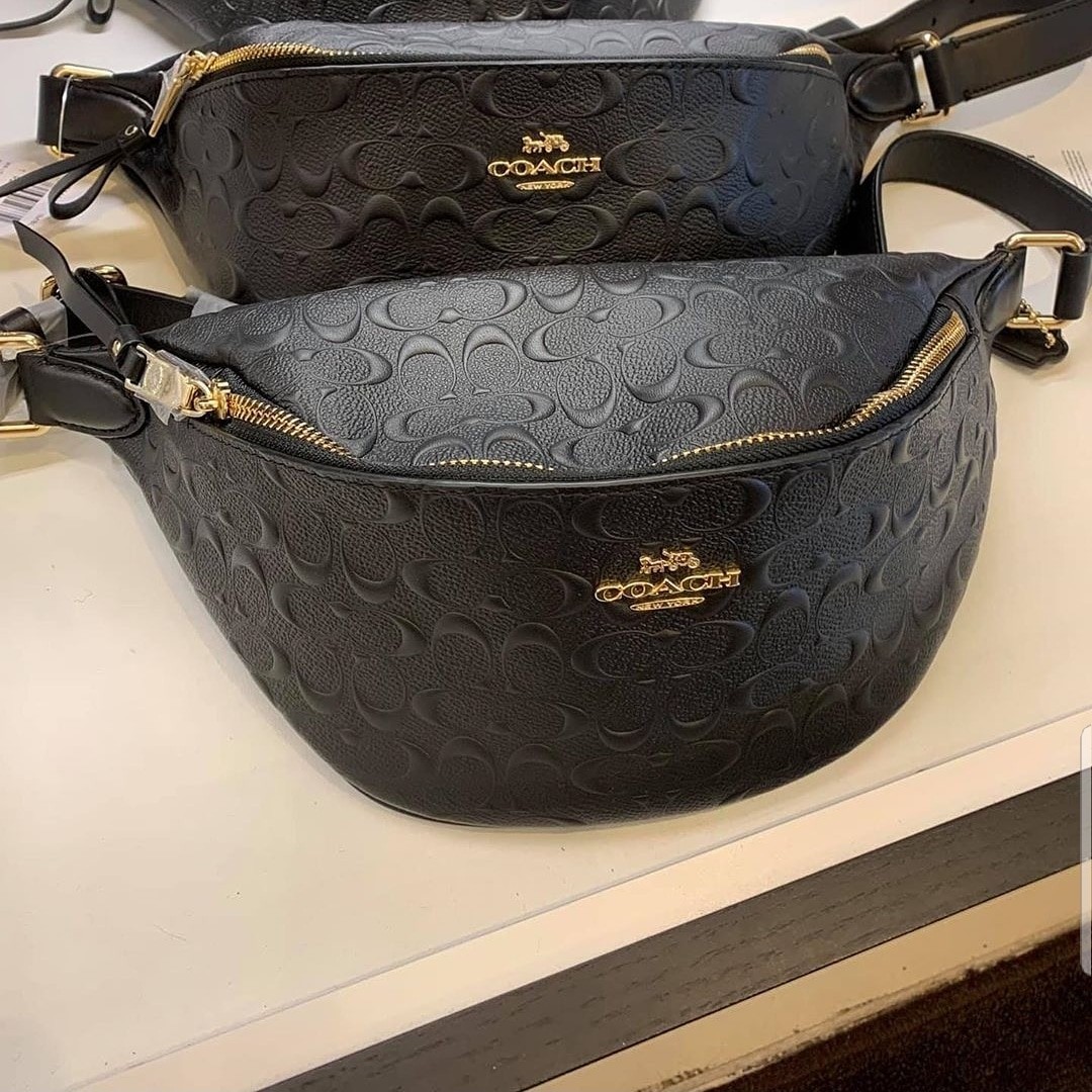 Coach belt bag debossed black fanny pack, Women's Fashion, Bags