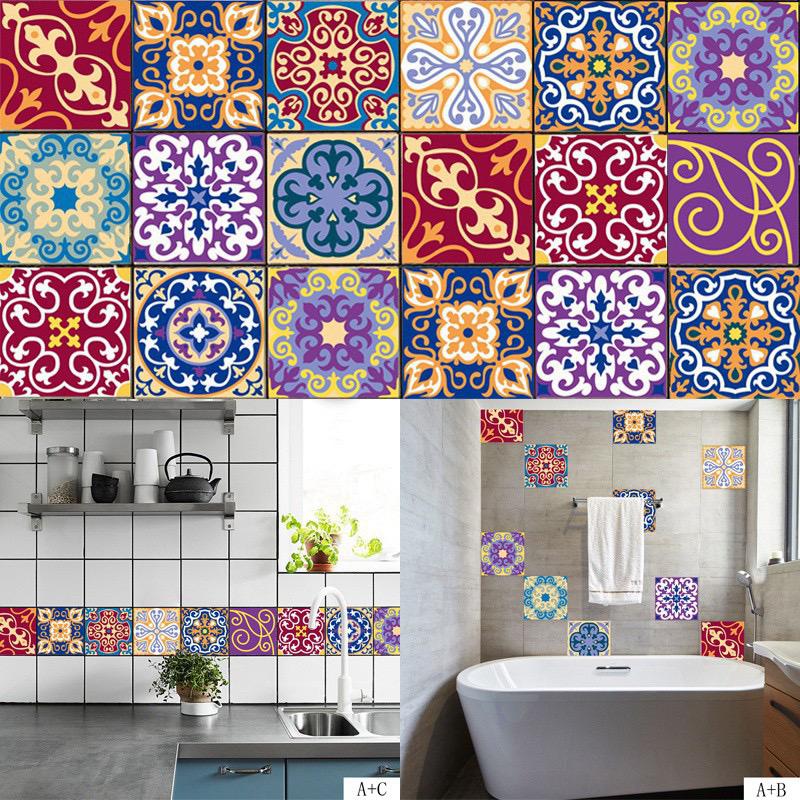 Diy Colorful Mandela Mosaic Tile Wall Stickers Wallpaper