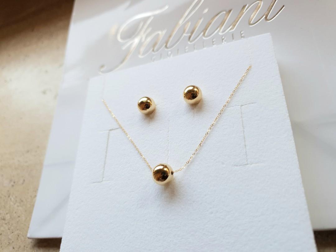 18k Italian Yellow Gold Ball Necklace And Earring Set On - Italian Gold Pendant Sets 18k Italian Yellow Gold Ball Necklace And Earring Set On - Italian Gold Pendant Sets