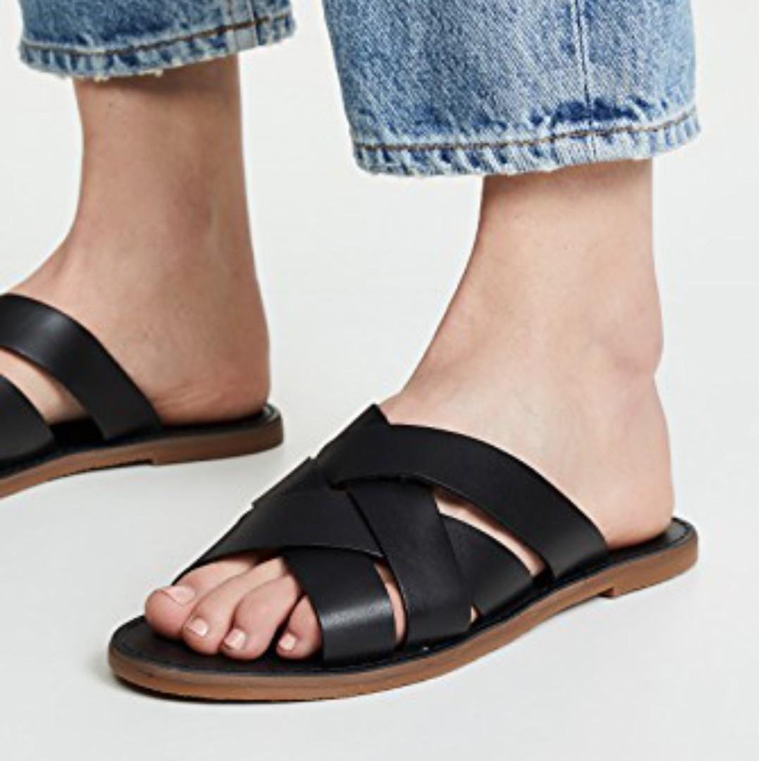 Madewell Leather Slide Sandals Black Women s Fashion Footwear Flipflops and Slides on Carousell