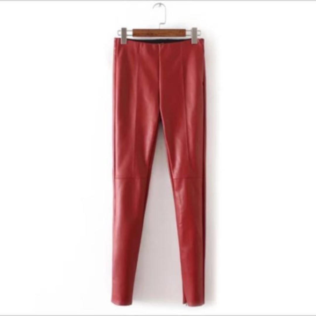 red leather leggings zara