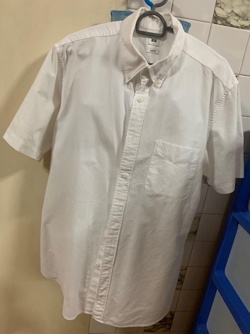 Uniqlo Plain White Oxford Shirt, Men's Fashion, Tops & Sets, Formal ...