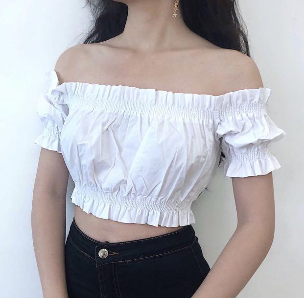 off the shoulder ruffle crop top