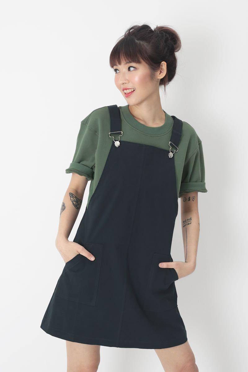 navy dungaree dress