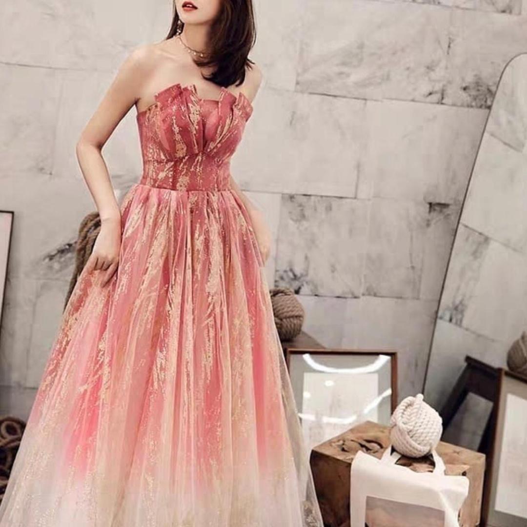 Aurora Pink Gown Long Dinner Dress Maxi Dress Prom Dress Bridal Dress Bridesmaid Dress Rent Women S Fashion Clothes Dresses On Carousell