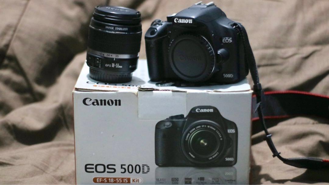 canon eos 500d 18 55mm ii kelengkapan sesuai gambar dan deskripsi