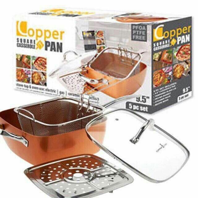4-pc Square Copper Cookware Pan Set