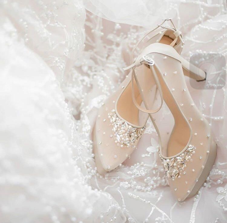 Crystals Mesh Wedding Heels, Women's 