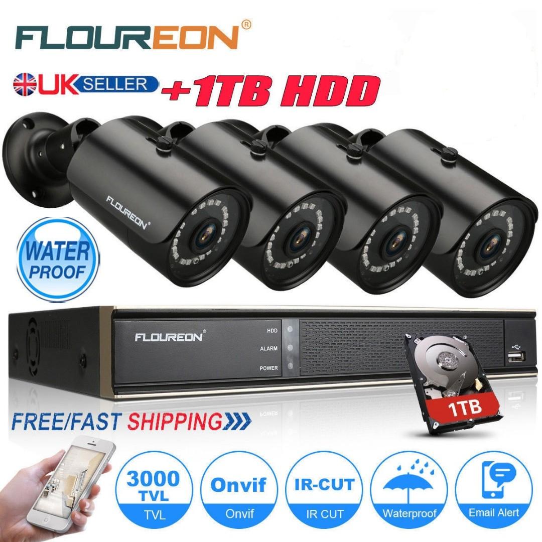 FLOUREON 8CH 1080N HDMI DVR Outdoor 3000TVL Video IR CCTV Security Camera System 