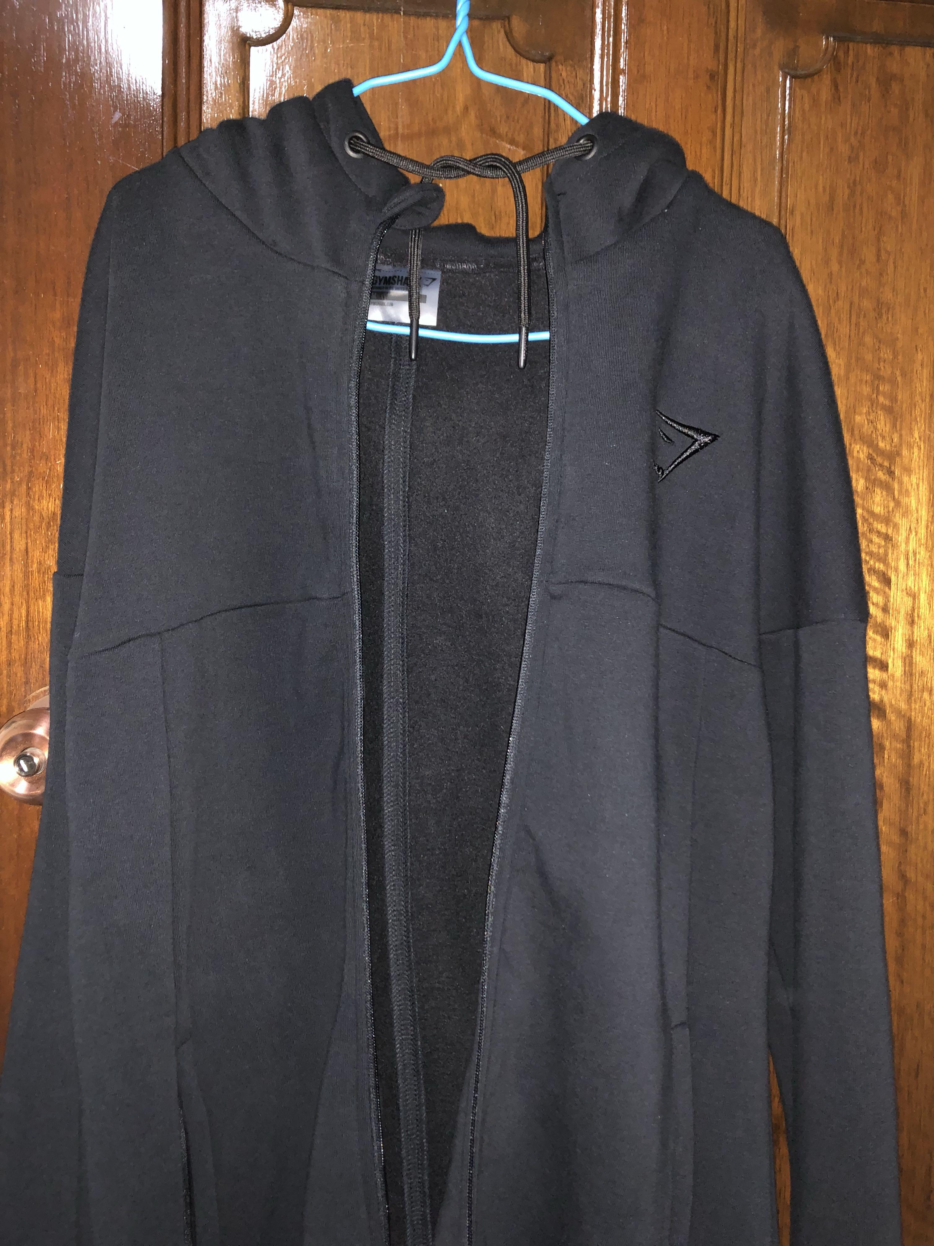 Gymshark black crest zip up hoodie size L Brand New - Depop