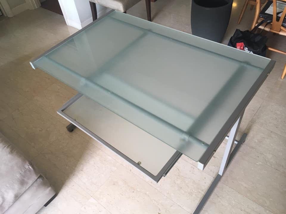 Home Office Desk With Steel Frame And Glass Top On Carousell