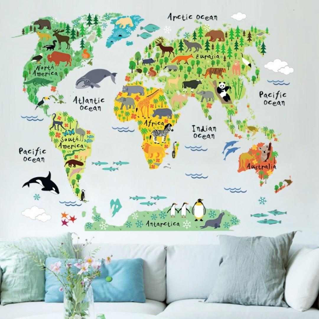 Kids World Map Diy Wall Decor Minimalist Decal Mural Vinyl Wallpaper Home Decor For Living Room Office Bedroom Kitchen Dining Room Furniture Others On Carousell
