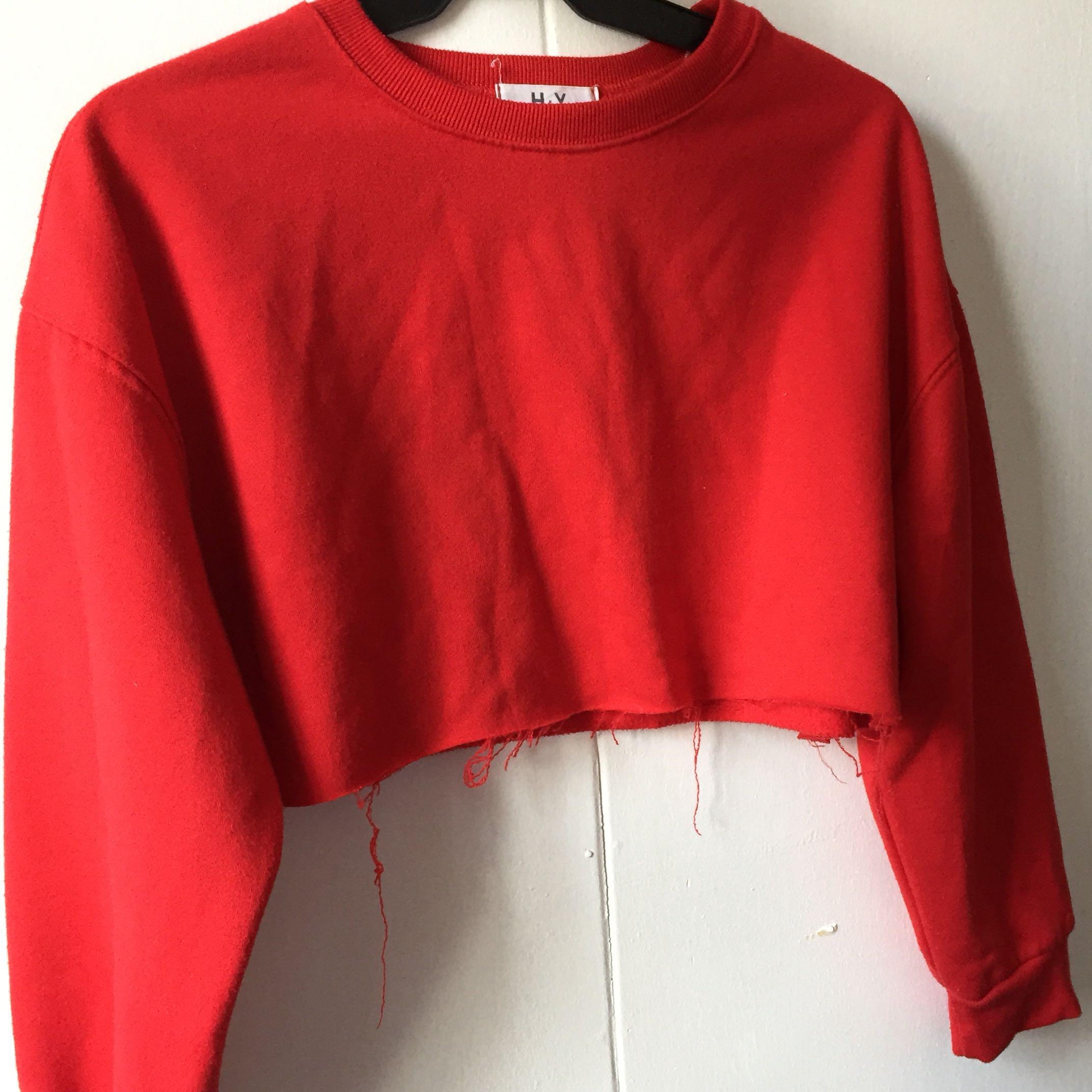 red crop top sweater