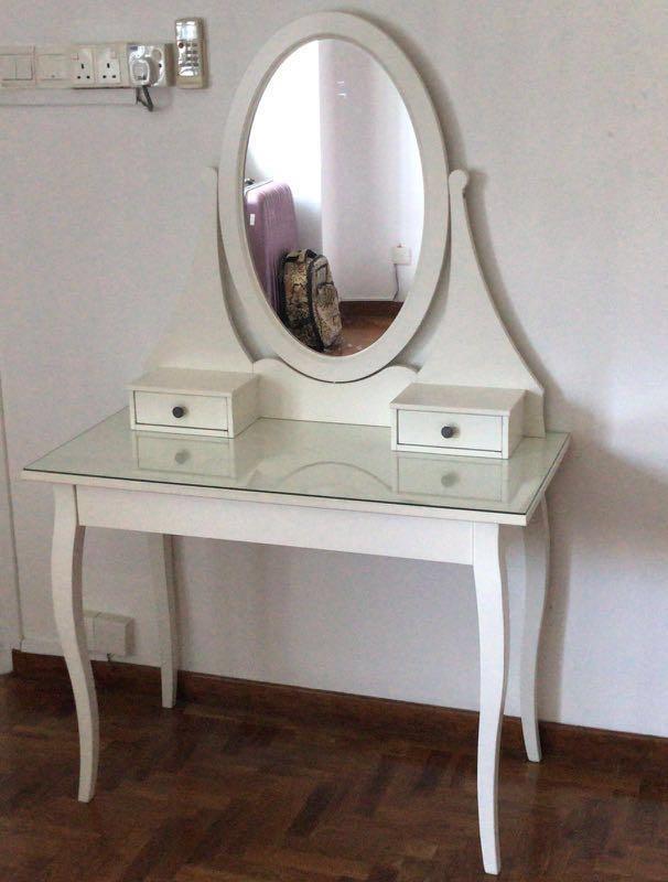 Solid Ikea Dressing Table (Category: Tables & Sets) located in Singapore. Submitted by pdeasto (Listing ID 234027373, Image 2). Description: Solid wooden Ikea Hemnes dressing table Reduced to $100 for quick sale - must go by Friday 21/6 Details shown on Ikea.com.sg selling new for $499 https://www.ikea.com/sg/en/p/hemnes-dressing-table-with-mirror-white-10355670/ Dressing Table only Buyer to collect .