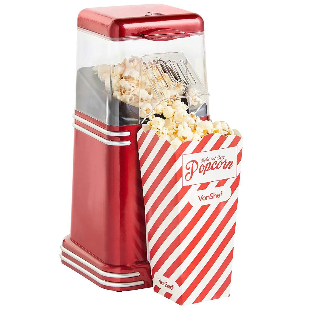U3458 VonShef Vintage Popcorn Maker Retro Hot Air Popcorn Machine