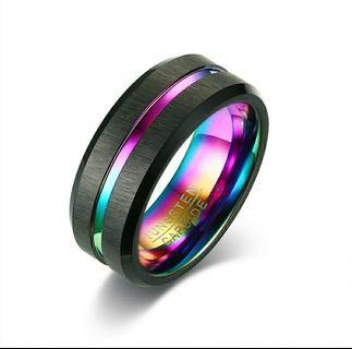 Cincin Tungsten Carbide pelangi hitam