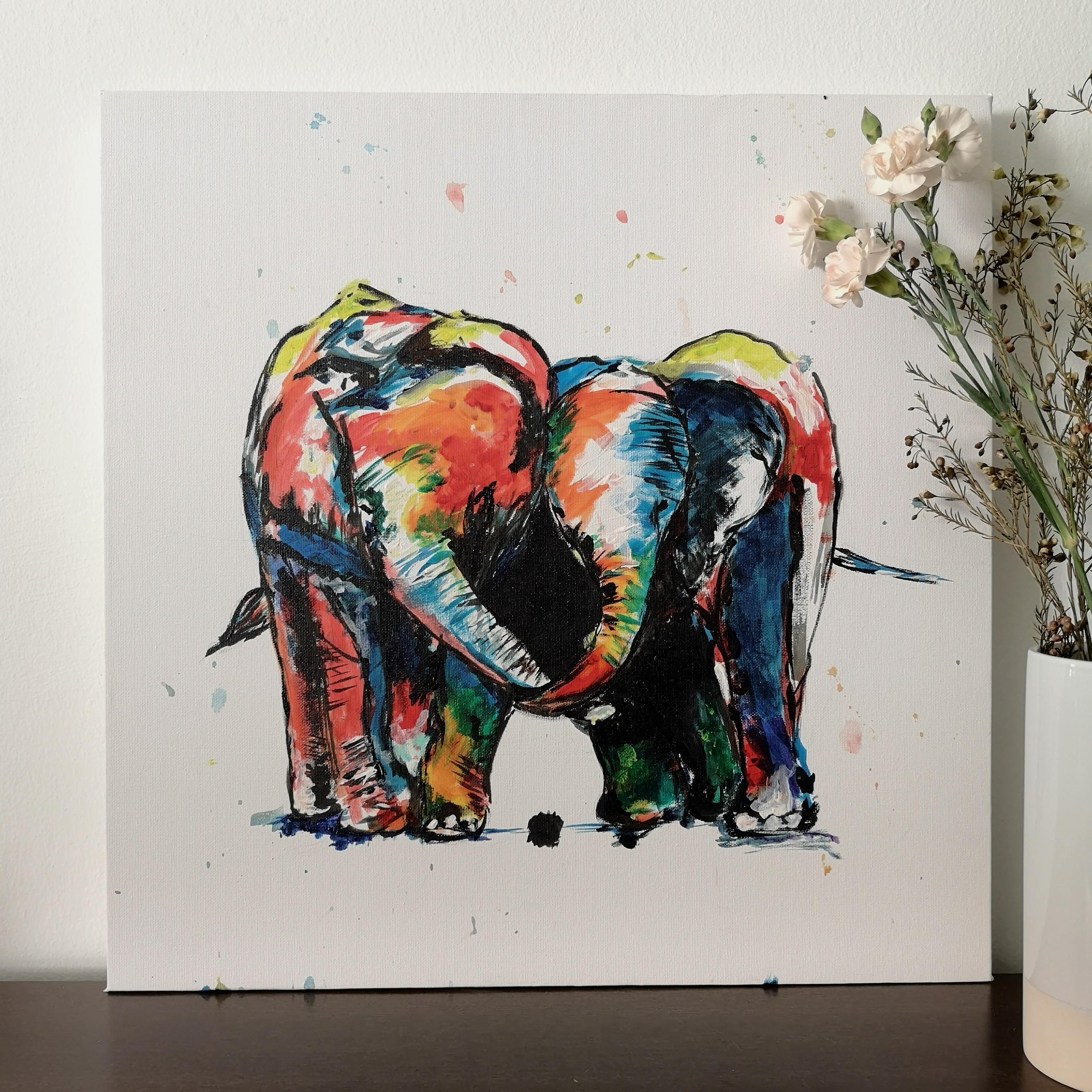 Acrylic Oil Painting Elephants In Love Design Craft Art