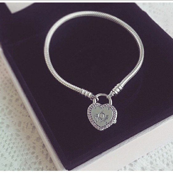 BNIS Pandora Moments Silver Lock Your Promise Heart Clasp Bracelet