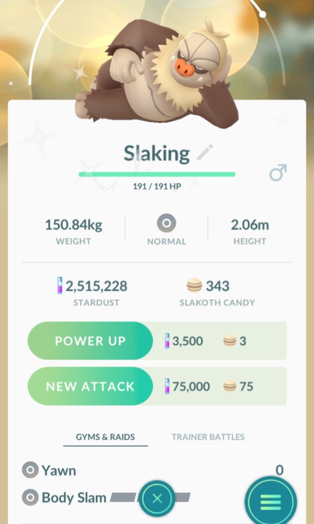 Pokemon Go Shiny Slaking With Special Move Yawn Toys Games Video Gaming In Game Products On Carousell - details about roblox bubble gum simulator shiny candy butterfly legendary pet