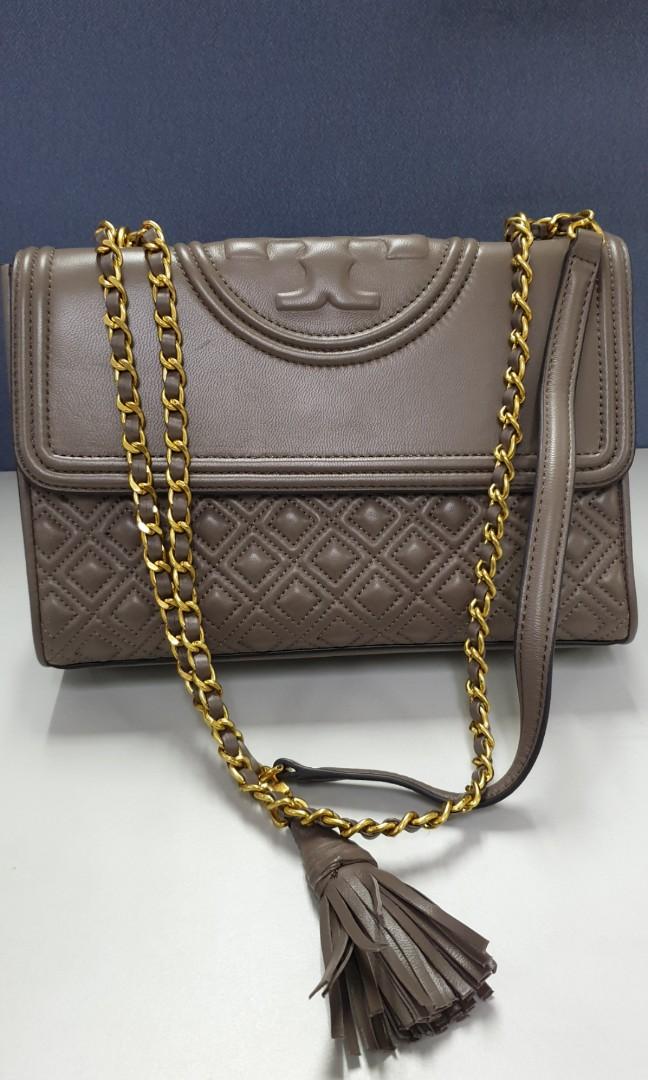 Authentic Tory Burch Fleming Silver Maple Large