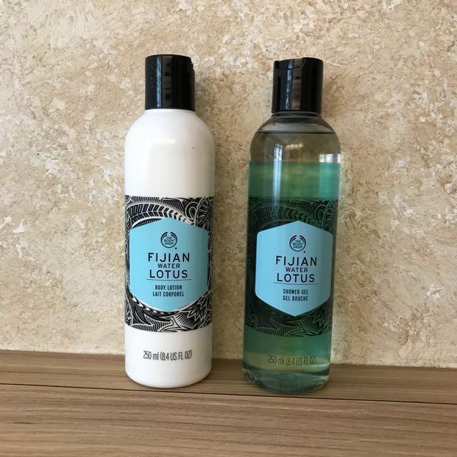 BN The Body Shop - Fijian Water Lotus Shower Gel & Body Lotion (250ml), & Personal Care, Bath & Body, Body Care on Carousell
