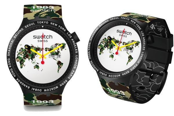 B.N.I.B. A BATHING APE BAPE x SWATCH BIG BOLD Global World Model Luxury Watches on Carousell