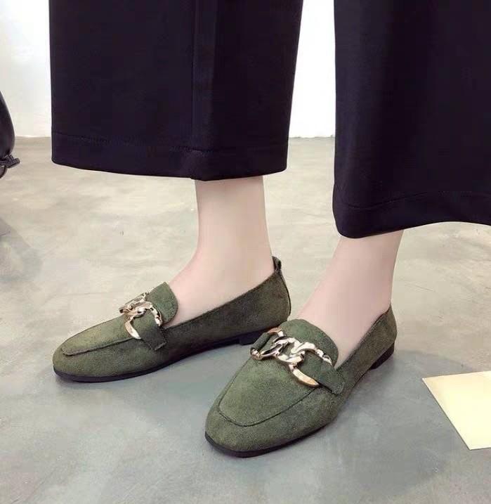 green and gold loafers