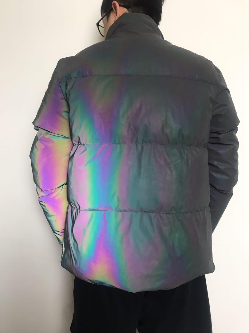 river island iridescent puffer jacket with funnel neck in oil slick