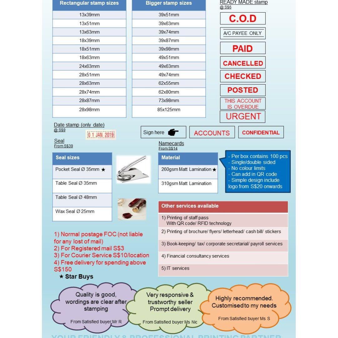 Customised pre inking business stamps company seals printing of