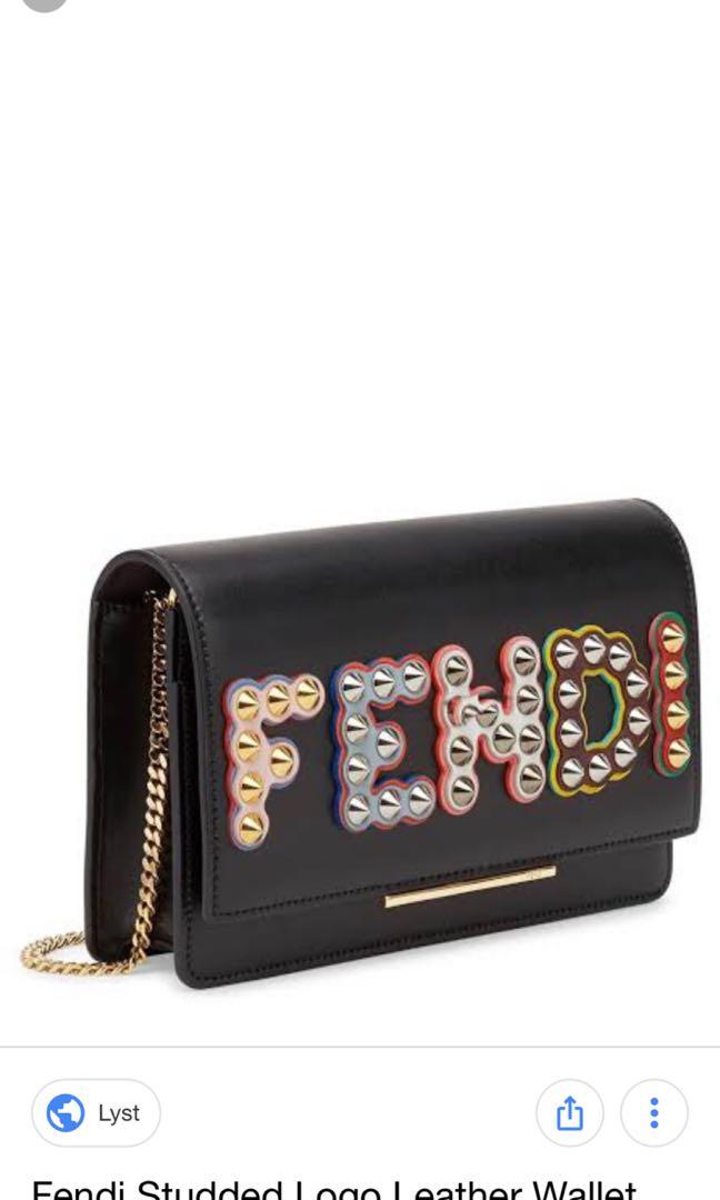 Fendi logo calfskin leather wallet on a chain store