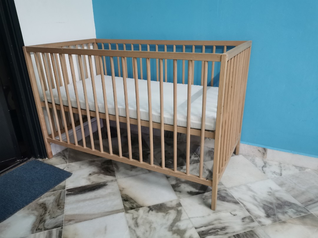 Ikea Sniglar Wooden Baby Cot Mattress Free Bed Sheet X 2