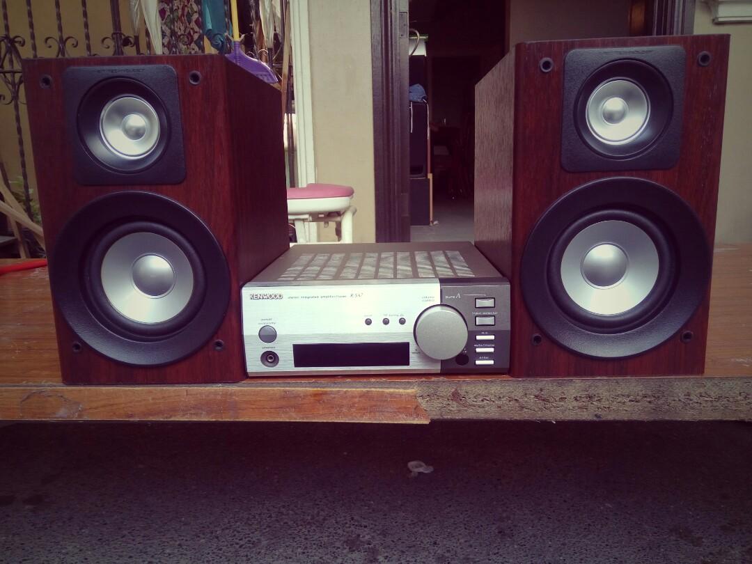 Kenwood mini amplifier with sharp wooden speaker, Audio, Soundbars