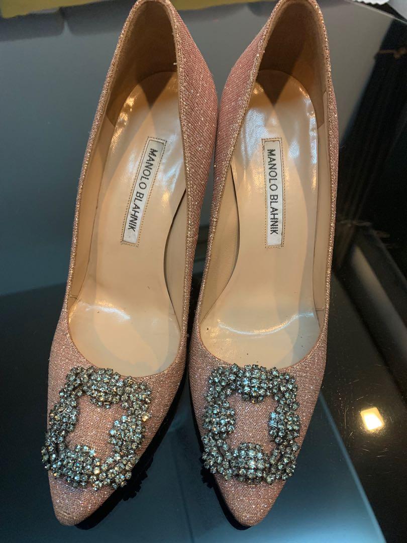 Manolo Blahnik Hangisi Pink Glitter 