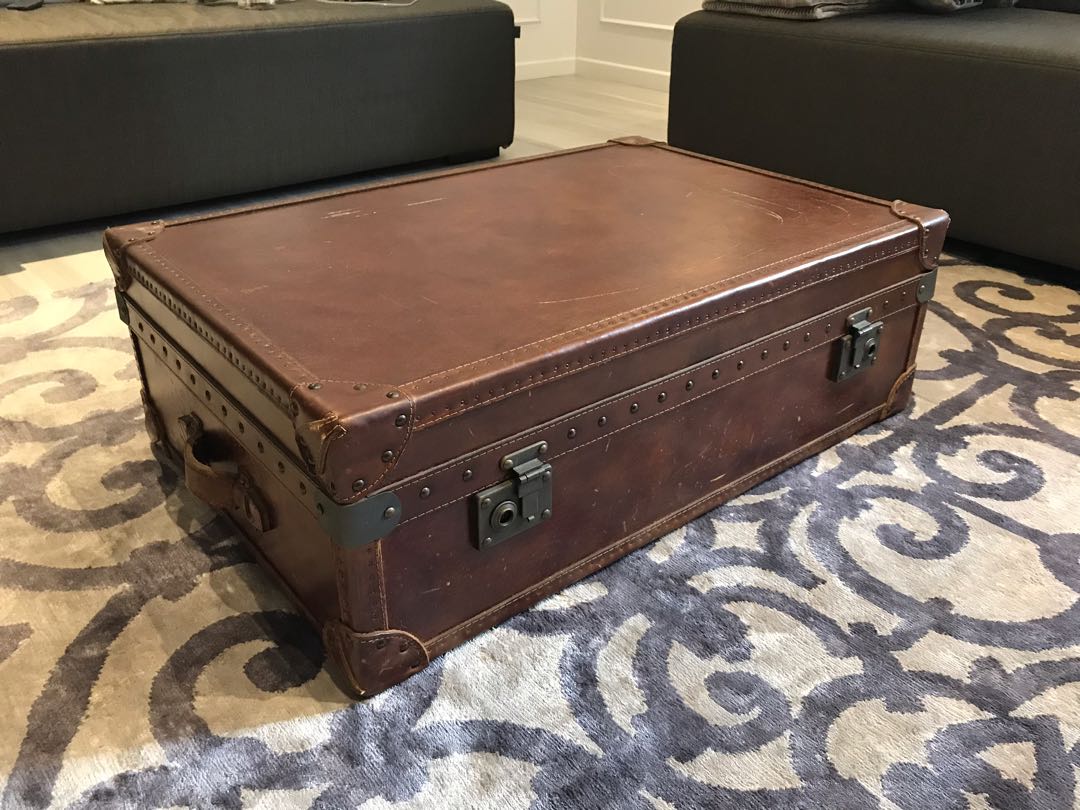 Vintage Leather Trunk Coffee Table, Leather Trunk Side Table