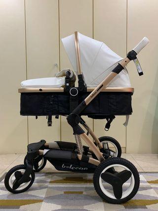 Belecoo Convertible Baby Stroller - White & Gold