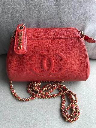 🈹️ Chanel Vintage 荔枝皮 Rare 橙紅色 crossbody bag #MILAN02